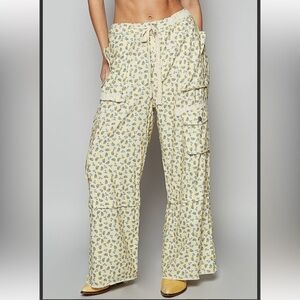 POL Yellow Floral Wide-Leg Pants